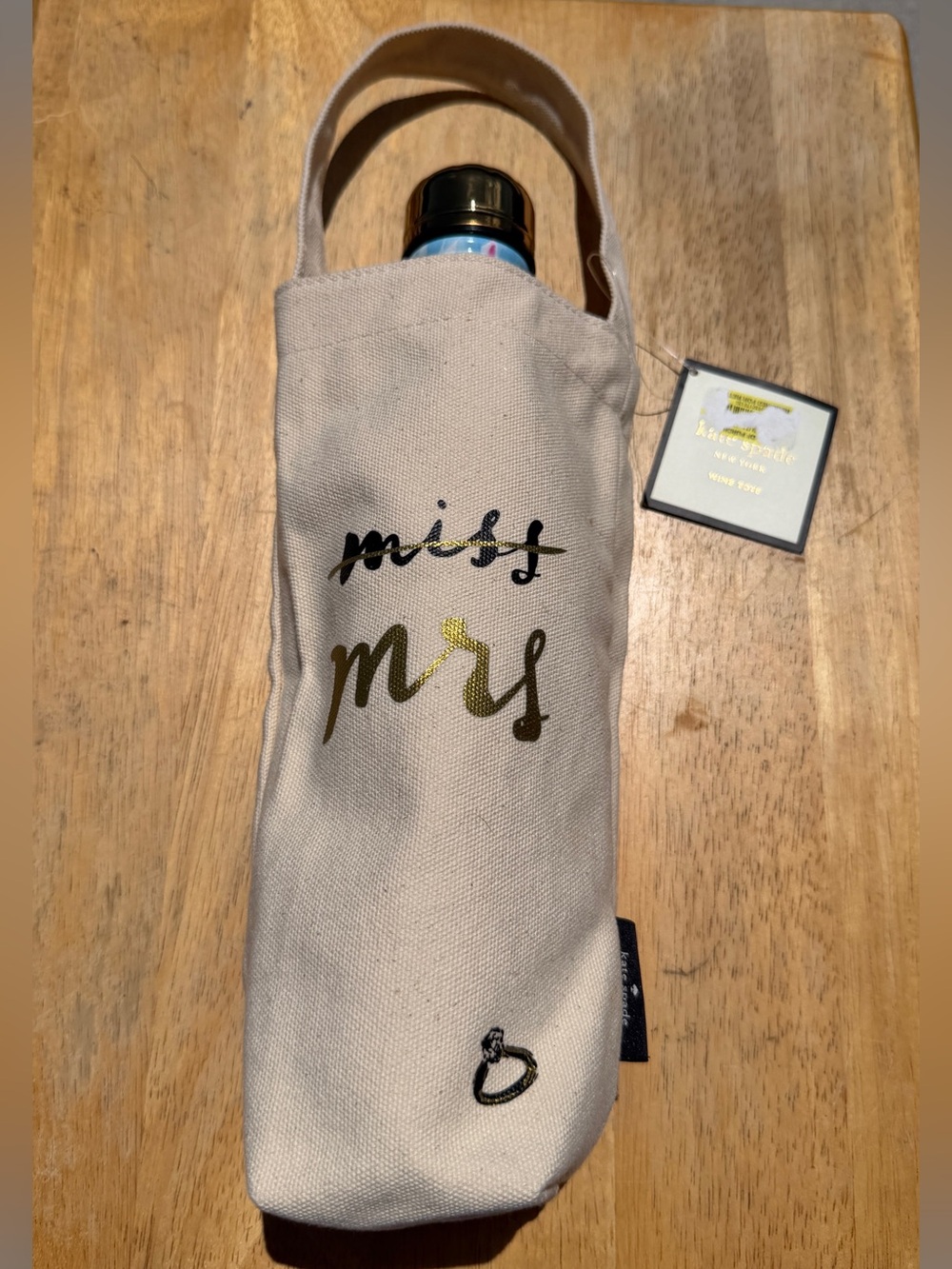NWT Kate Spade New York "Miss to Mrs" Canvas Wine Tote Bridal Engagement Gift